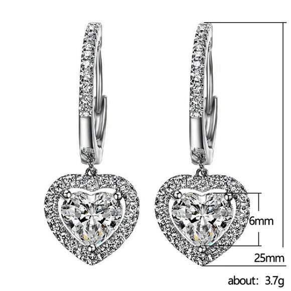 925 Silver Plated Trendy Heart Cut CZ Drop Earrings, FB16FA1073 - Picture 3 of 3